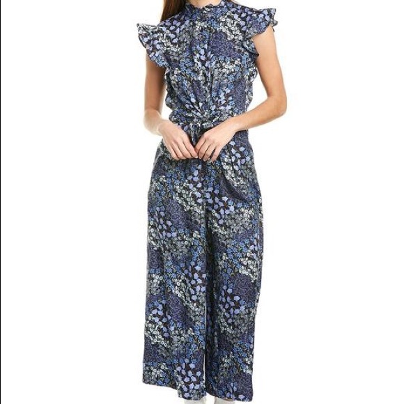 Rebecca Taylor Pants - Rebecca Taylor Ava Blue Floral Silk Jumpsuit Size 4
